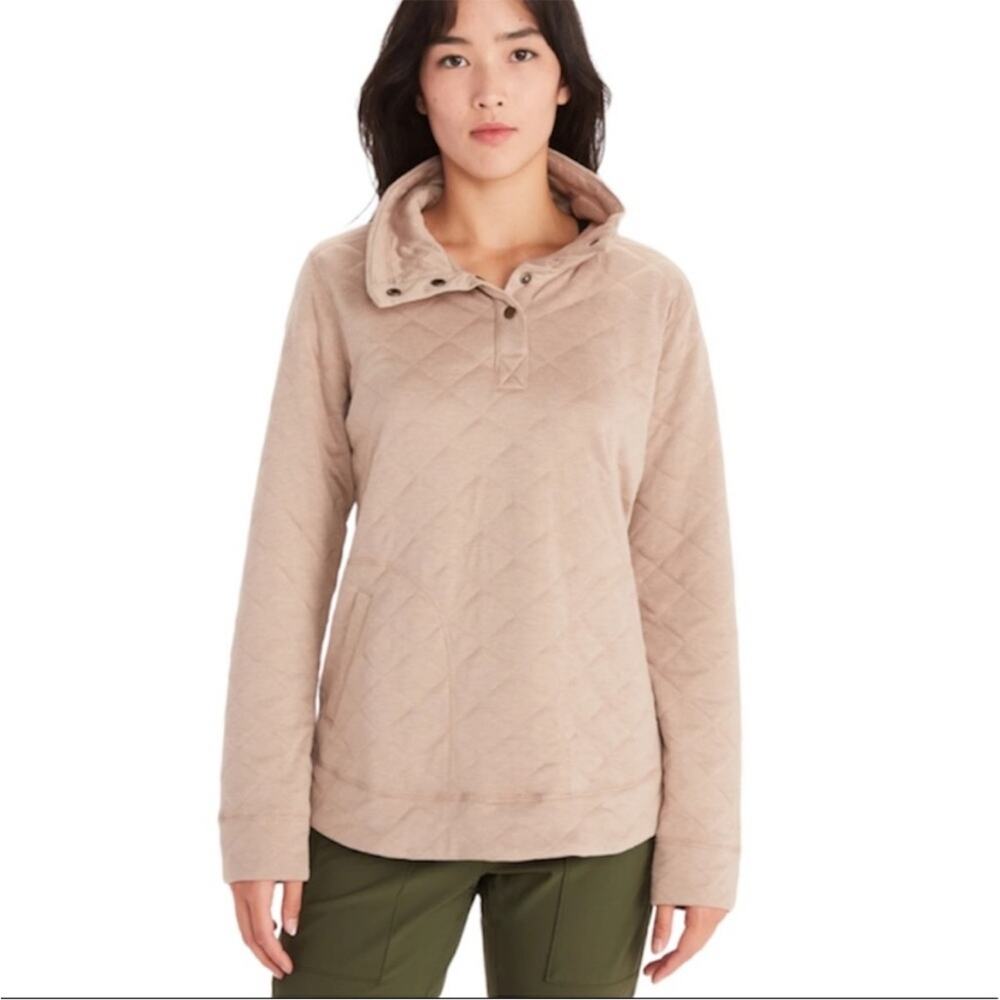 NWT Marmot Women’s Roice Sea Salt Heather Tan Quilted Snap Pullover Medium